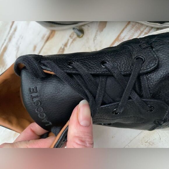 LACOSTE men’s Bayliss Black leather casual Sneakers sz 11.5 preppy classic EUC - Picture 10 of 14